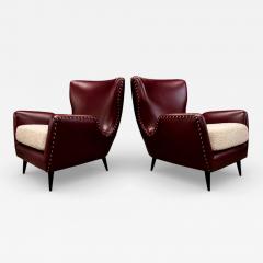 Carlo Hauner Brazilian Armchairs in Hardwood Burgundy Leather Boucl by Carlo Hauner - 4538869
