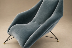 Carlo Hauner Brazilian Concha Armchairs in Iron and Dedars Blue Mohair Carlo Hauner - 4707632