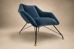 Carlo Hauner Brazilian Concha Armchairs in Iron and Dedars Blue Mohair Carlo Hauner - 4707633