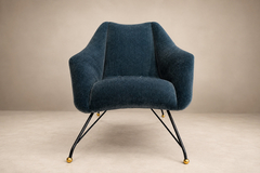 Carlo Hauner Brazilian Concha Armchairs in Iron and Dedars Blue Mohair Carlo Hauner - 4707637