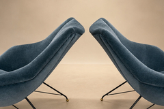 Carlo Hauner Brazilian Concha Armchairs in Iron and Dedars Blue Mohair Carlo Hauner - 4707638
