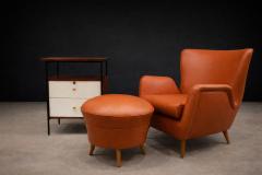 Carlo Hauner Brazilian Modern Armchair Ottoman in Hardwood Leather by Carlo Hauner 1950s - 4576836