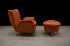 Carlo Hauner Brazilian Modern Armchair Ottoman in Hardwood Leather by Carlo Hauner 1950s - 4576837