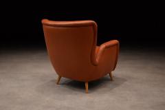 Carlo Hauner Brazilian Modern Armchair Ottoman in Hardwood Leather by Carlo Hauner 1950s - 4576838