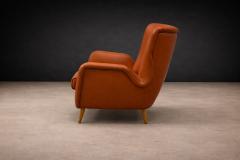 Carlo Hauner Brazilian Modern Armchair Ottoman in Hardwood Leather by Carlo Hauner 1950s - 4576840