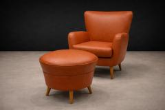 Carlo Hauner Brazilian Modern Armchair Ottoman in Hardwood Leather by Carlo Hauner 1950s - 4576843
