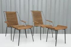 Carlo Hauner Brazilian Modern Armchairs Stools Set in Cane Iron Att Carlo Hauner 1950s - 3186833