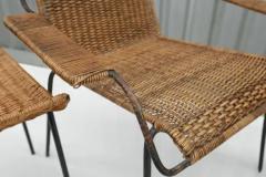 Carlo Hauner Brazilian Modern Armchairs Stools Set in Cane Iron Att Carlo Hauner 1950s - 3186846