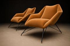 Carlo Hauner Brazilian Modern Concha Armchairs in Iron Burnt Caramel Mohair Carlo Hauner - 4597056