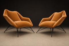 Carlo Hauner Brazilian Modern Concha Armchairs in Iron Burnt Caramel Mohair Carlo Hauner - 4597057