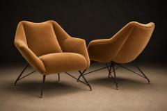 Carlo Hauner Brazilian Modern Concha Armchairs in Iron Burnt Caramel Mohair Carlo Hauner - 4597058