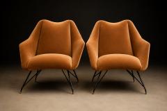 Carlo Hauner Brazilian Modern Concha Armchairs in Iron Burnt Caramel Mohair Carlo Hauner - 4597061