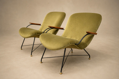 Carlo Hauner Brazilian Modern Pair of Armchairs in Rosewood Metal Velvet by Carlo Hauner - 4712584