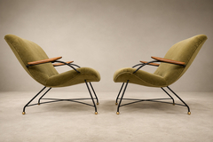 Carlo Hauner Brazilian Modern Pair of Armchairs in Rosewood Metal Velvet by Carlo Hauner - 4712587
