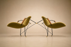 Carlo Hauner Brazilian Modern Pair of Armchairs in Rosewood Metal Velvet by Carlo Hauner - 4712589