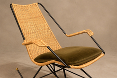 Carlo Hauner Brazilian Modern Rocking Chair in Metal Wicker Green Mohair by Carlo Hauner - 4744168