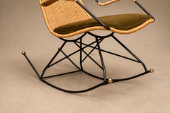 Carlo Hauner Brazilian Modern Rocking Chair in Metal Wicker Green Mohair by Carlo Hauner - 4744169