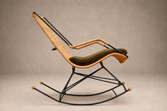 Carlo Hauner Brazilian Modern Rocking Chair in Metal Wicker Green Mohair by Carlo Hauner - 4744170