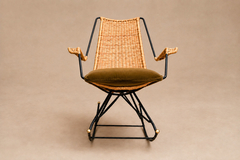 Carlo Hauner Brazilian Modern Rocking Chair in Metal Wicker Green Mohair by Carlo Hauner - 4744172