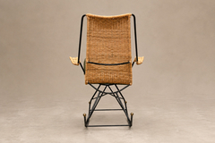 Carlo Hauner Brazilian Modern Rocking Chair in Metal Wicker Green Mohair by Carlo Hauner - 4744174