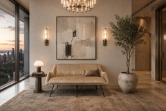 Carlo Hauner Concha Loveseat in Metal Textured Brass Toned Fabric by Carlo Hauner - 4694044