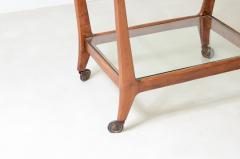 Carlo Hauner Elegant walnut wood trolley with cut glass tops  - 3387273