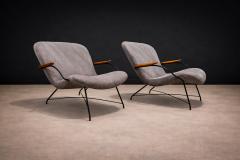Carlo Hauner Pair of Armchairs Gray Fabric Rosewood Metal Carlo Hauner 1950s - 4546539
