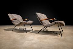 Carlo Hauner Pair of Armchairs Gray Fabric Rosewood Metal Carlo Hauner 1950s - 4546541