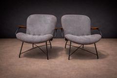 Carlo Hauner Pair of Armchairs Gray Fabric Rosewood Metal Carlo Hauner 1950s - 4546542