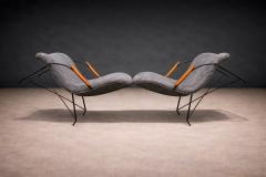 Carlo Hauner Pair of Armchairs Gray Fabric Rosewood Metal Carlo Hauner 1950s - 4546543