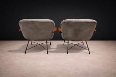 Carlo Hauner Pair of Armchairs Gray Fabric Rosewood Metal Carlo Hauner 1950s - 4546544