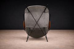 Carlo Hauner Pair of Armchairs Gray Fabric Rosewood Metal Carlo Hauner 1950s - 4546545