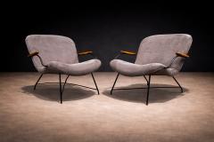Carlo Hauner Pair of Armchairs Gray Fabric Rosewood Metal Carlo Hauner 1950s - 4546547