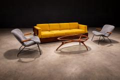 Carlo Hauner Pair of Armchairs Gray Fabric Rosewood Metal Carlo Hauner 1950s - 4546549