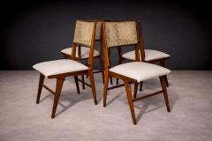 Carlo Hauner Set of 4 Chairs in Wood Caning Leather Carlo Hauner 1960s - 4544831