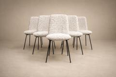 Carlo Hauner Set of Six Dining Chairs in Metal and Boucle by Carlo Hauner Brazil - 4621497