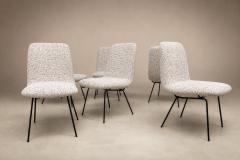 Carlo Hauner Set of Six Dining Chairs in Metal and Boucle by Carlo Hauner Brazil - 4621507