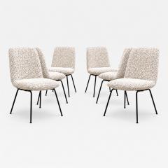 Carlo Hauner Set of Six Dining Chairs in Metal and Boucle by Carlo Hauner Brazil - 4634567