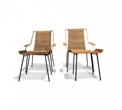 Carlo Hauner Set of Two Armchairs with Stools in Cane Iron Carlo Hauner 1950s - 4431835