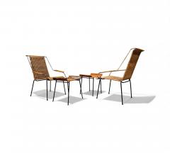 Carlo Hauner Set of Two Armchairs with Stools in Cane Iron Carlo Hauner 1950s - 4431841