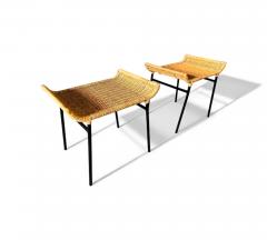 Carlo Hauner Set of Two Armchairs with Stools in Cane Iron Carlo Hauner 1950s - 4431843