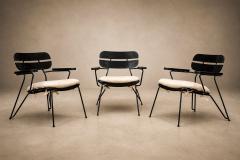 Carlo Hauner Three Armchairs in Ebonized Wood Metal with Loose Cushion Carlo Hauner - 4594285
