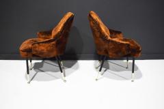 Carlo Mollino Italian Arm Chairs 1950s in Parisien Velvet with Brass Tipped Legs - 2539167