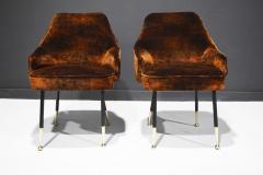 Carlo Mollino Italian Arm Chairs 1950s in Parisien Velvet with Brass Tipped Legs - 2539171