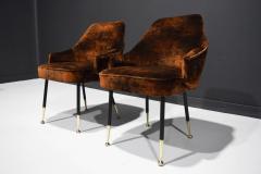 Carlo Mollino Italian Arm Chairs 1950s in Parisien Velvet with Brass Tipped Legs - 2539172