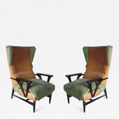 Carlo Mollino Pair of Large Italian Mid Century Modern Wing Back Lounge Chairs Carlo Mollino - 1750293