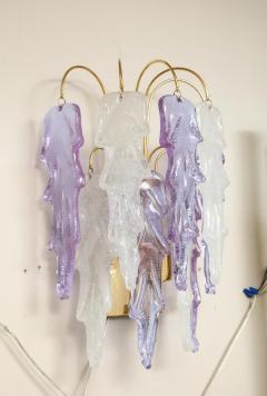 Carlo Nason 1970s Mazzega Italian Murano Glass Wall Sconces with Amethyst and Frost Glass - 2353799