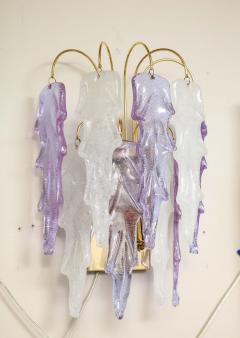 Carlo Nason 1970s Mazzega Italian Murano Glass Wall Sconces with Amethyst and Frost Glass - 2353812