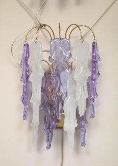 Carlo Nason 1970s Mazzega Italian Murano Glass Wall Sconces with Amethyst and Frost Glass - 2353813