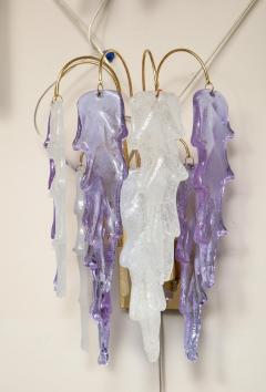 Carlo Nason 1970s Mazzega Italian Murano Glass Wall Sconces with Amethyst and Frost Glass - 2353815